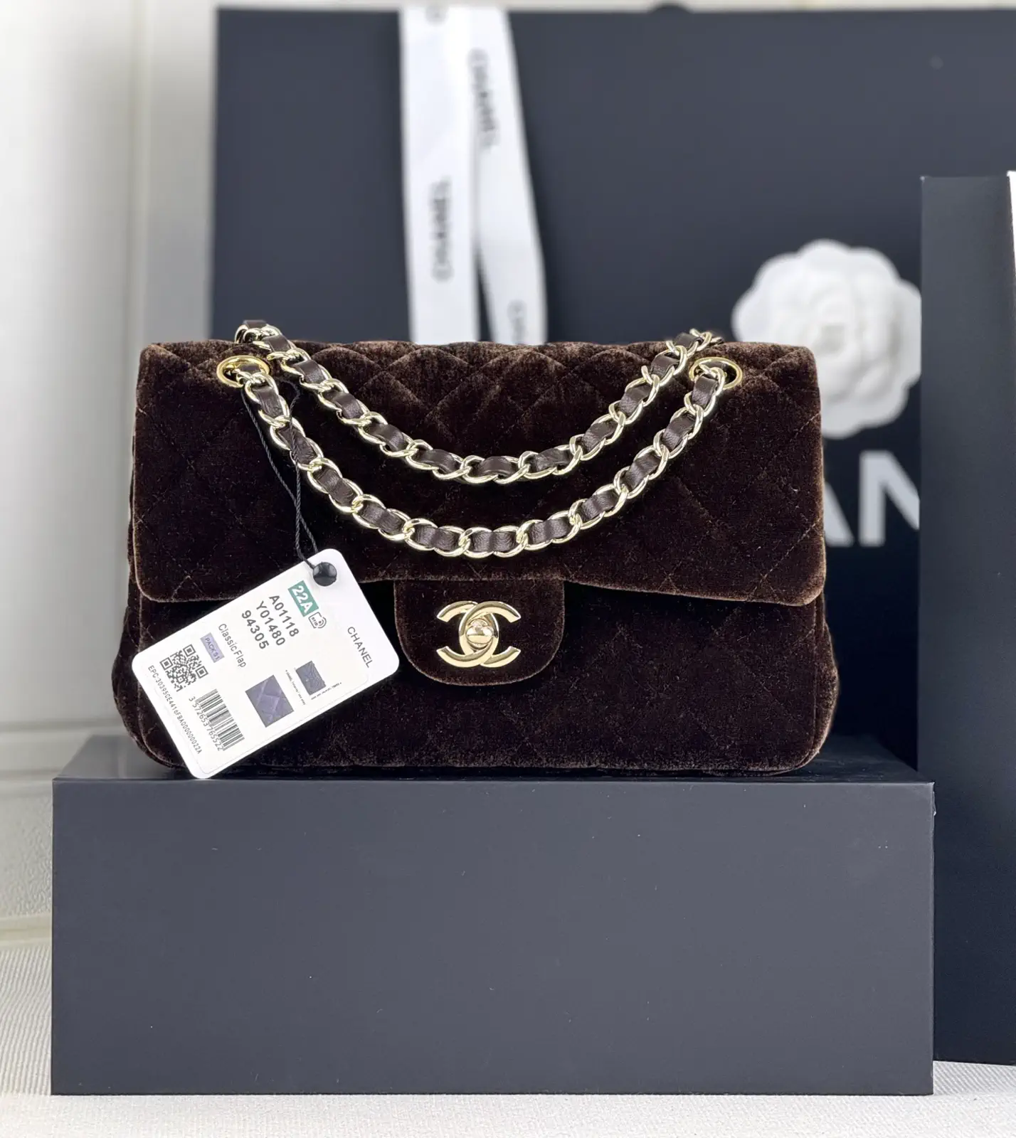 Chanel Quilted Velvet Classic Flap Shoulder Bag image 1
