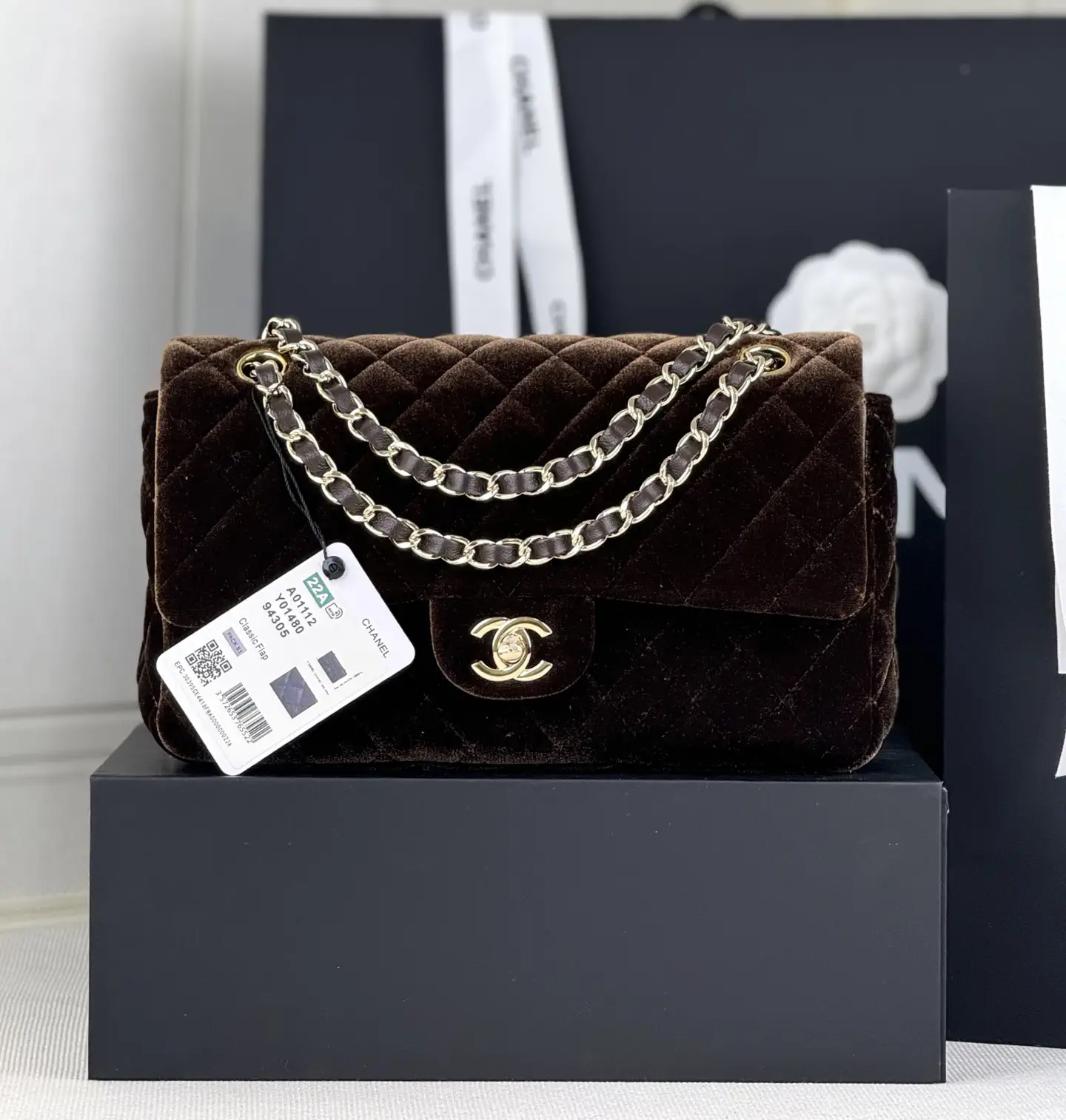 Chanel Quilted Velvet Classic Flap Shoulder Bag image 1