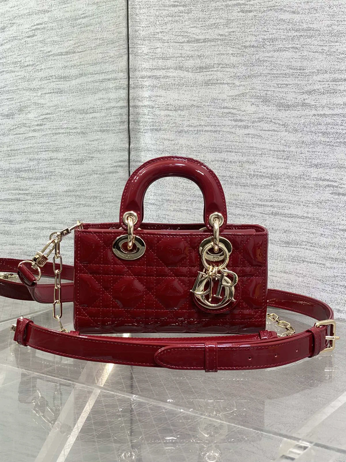 Dior D-Joy Mini Quilted Patent Leather Top Handle Bag image 1
