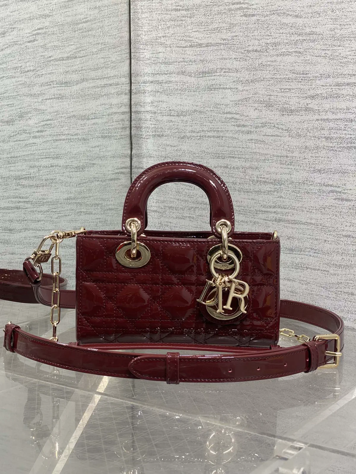 Dior Burgundy Quilted Patent Leather Mini Top Handle Bag image 1