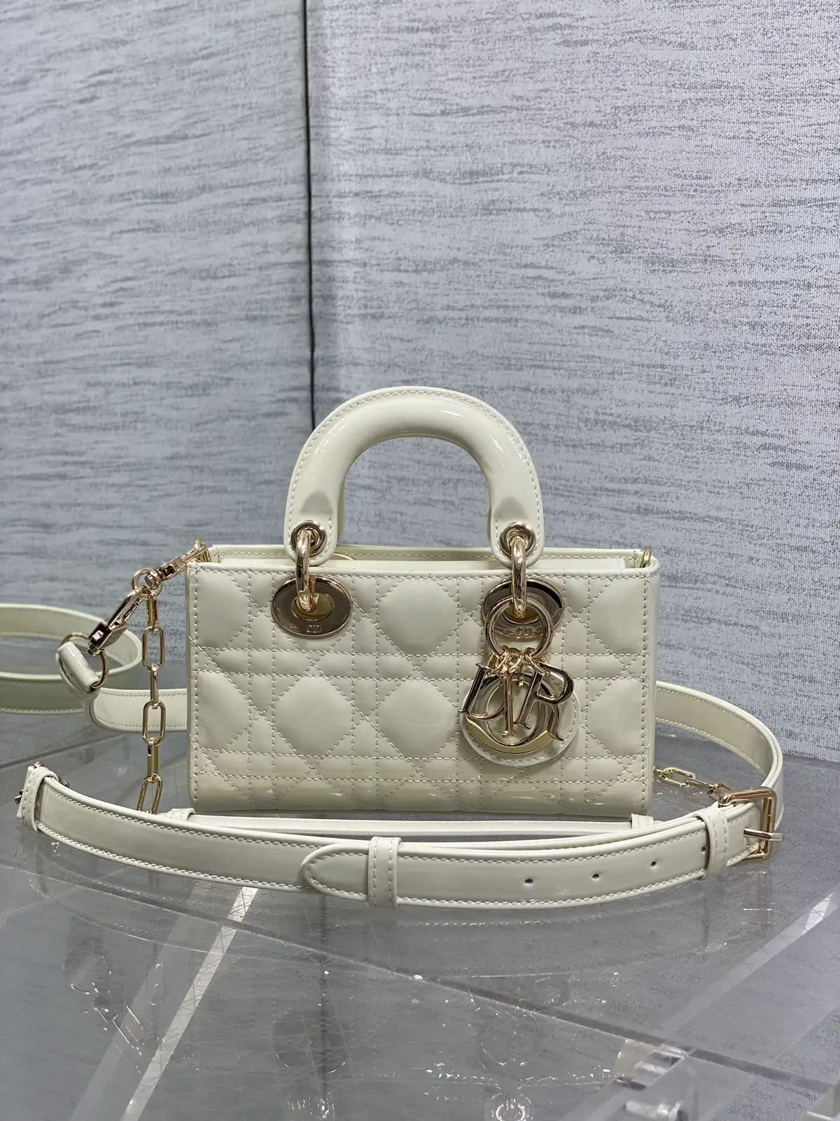 Dior White Quilted Patent Mini Top Handle Bag image 1