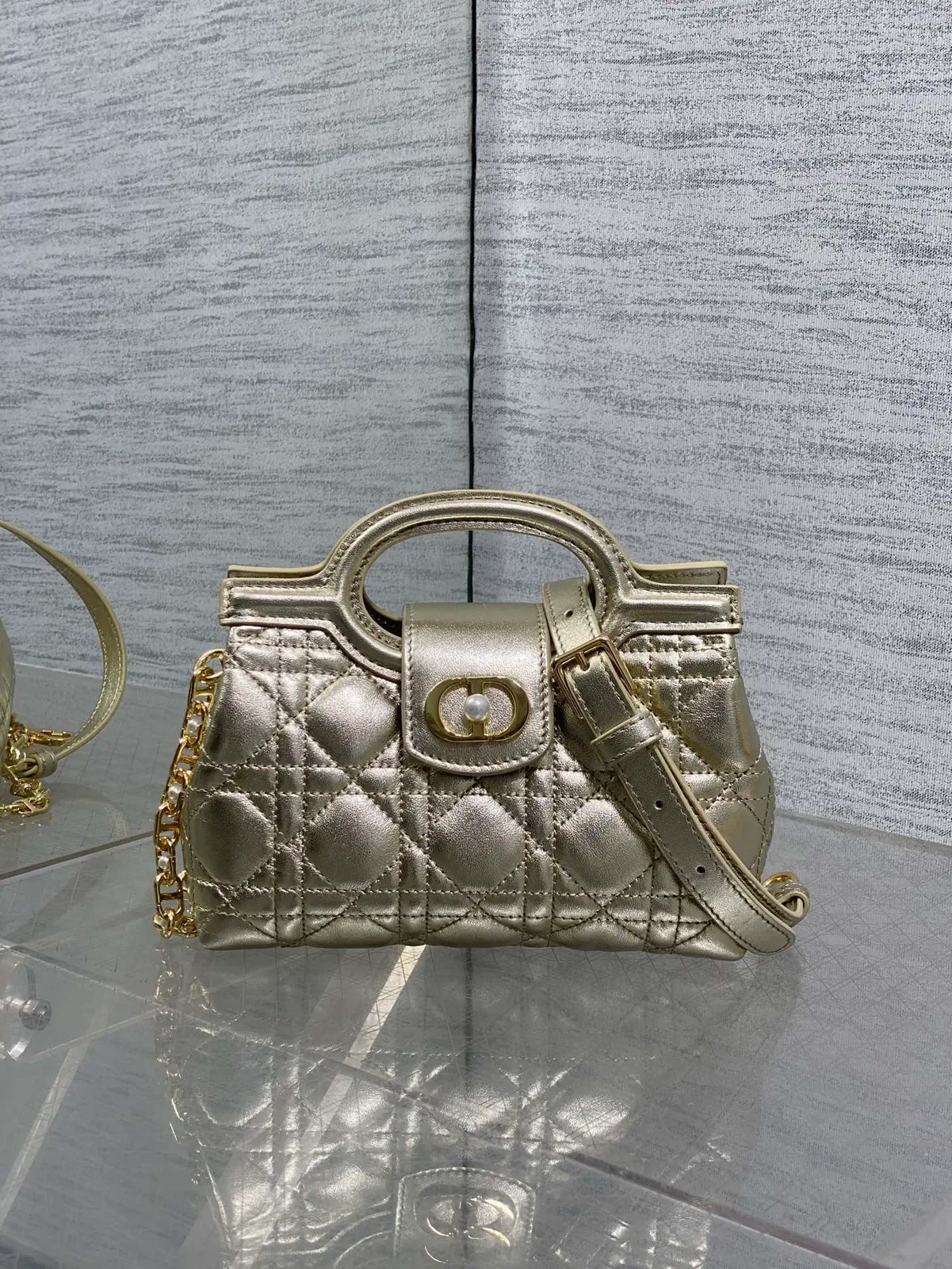 Dior Metallic Gold Quilted Jolie Top Handle Bag image 1