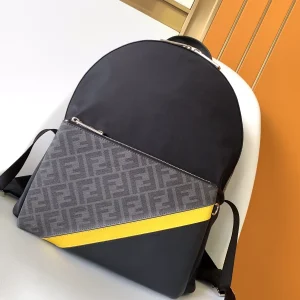 FENDI Black Nylon Backpack with FF Monogram Panel image 1