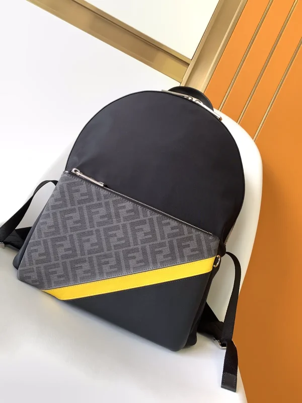 FENDI Black Nylon Backpack with FF Monogram Panel image 1