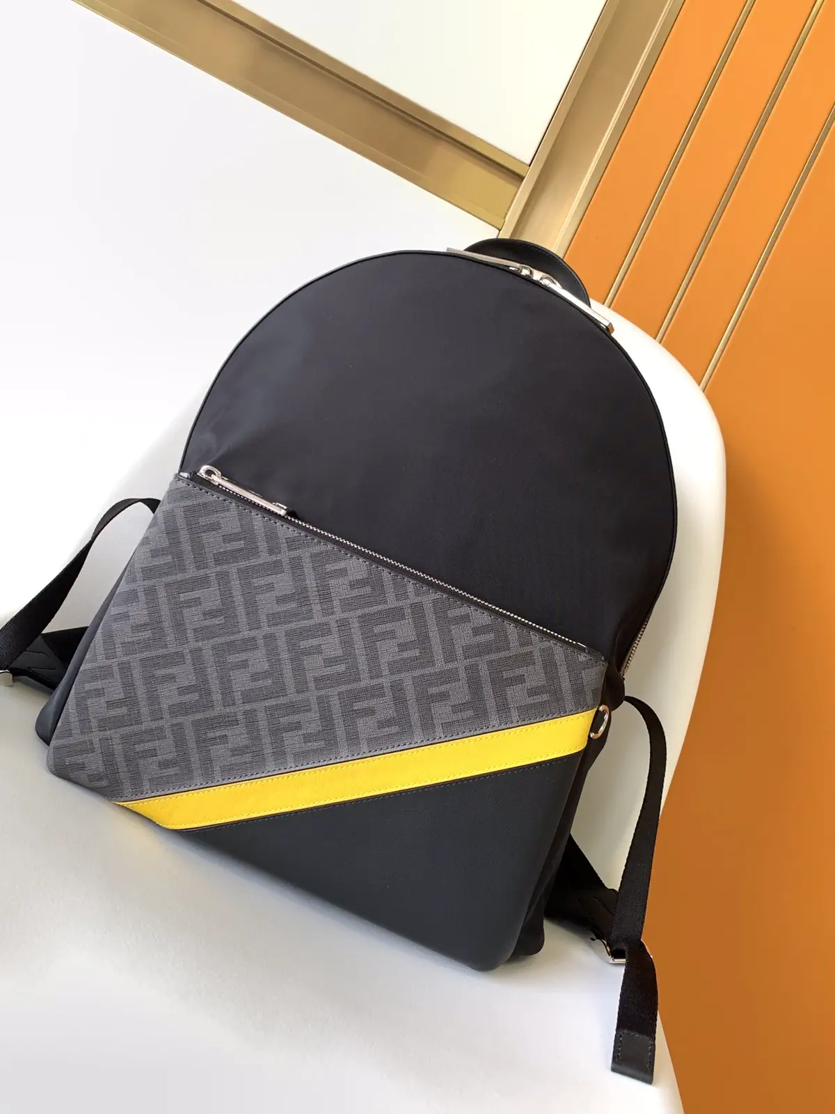 FENDI Black Nylon Backpack with FF Monogram Panel image 1