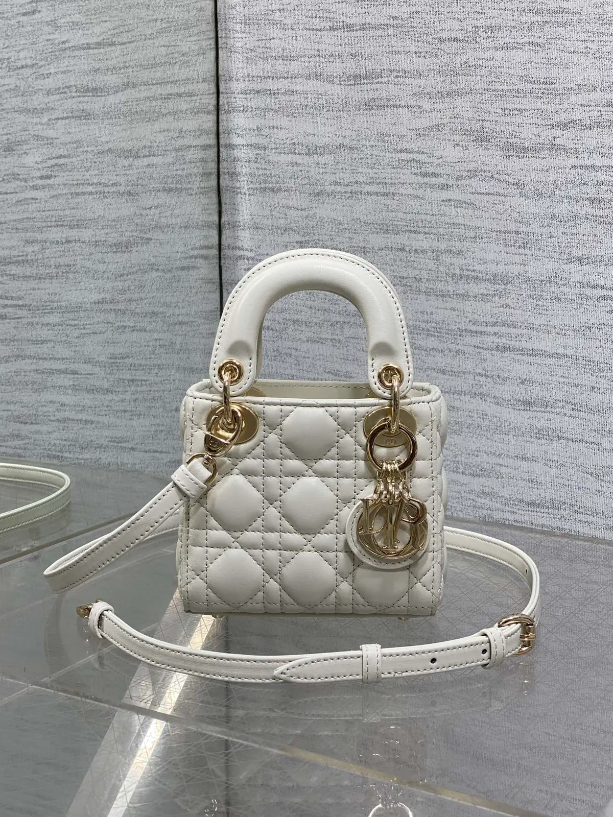 Dior White Quilted Micro Top Handle Bag image 1