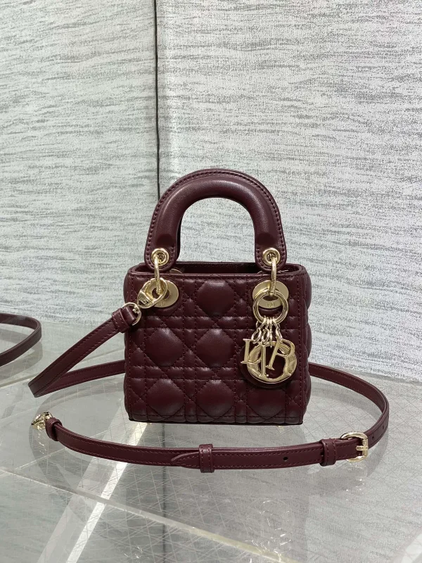 Dior Burgundy Quilted Micro Top Handle Bag image 1