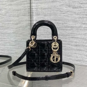 Dior Black Quilted Patent Mini Top Handle Bag image 1