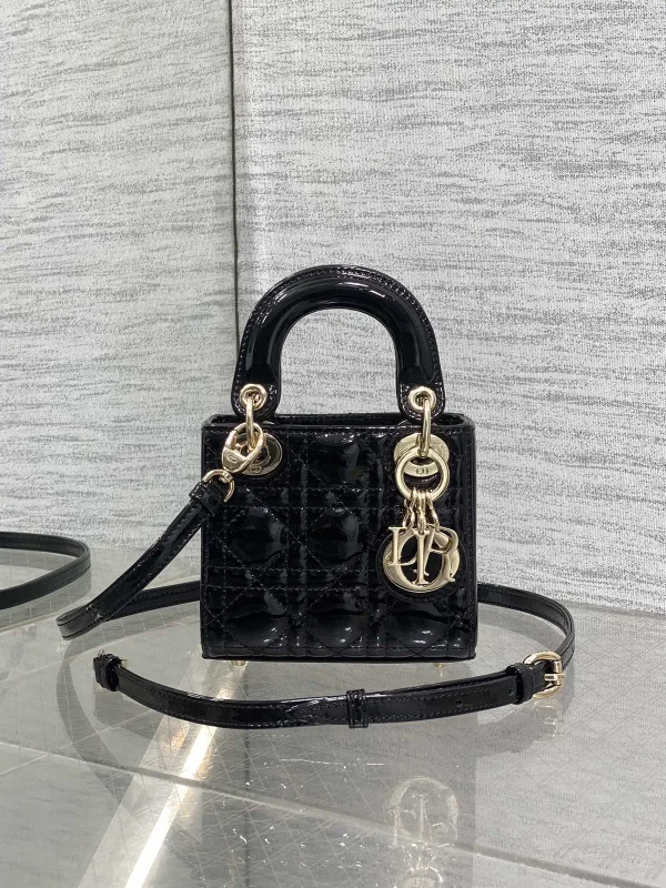 Dior Black Quilted Patent Mini Top Handle Bag image 1