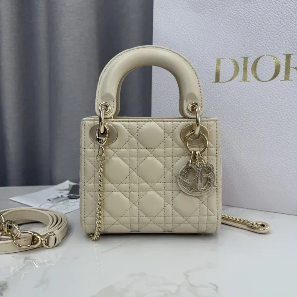 Dior Ivory Quilted Mini Lady Dior Top Handle Bag image 1