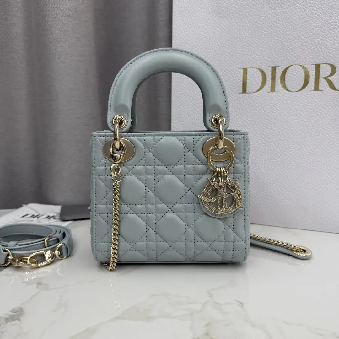 Dior Light Blue Quilted Mini Lady Dior Top Handle Bag image 1