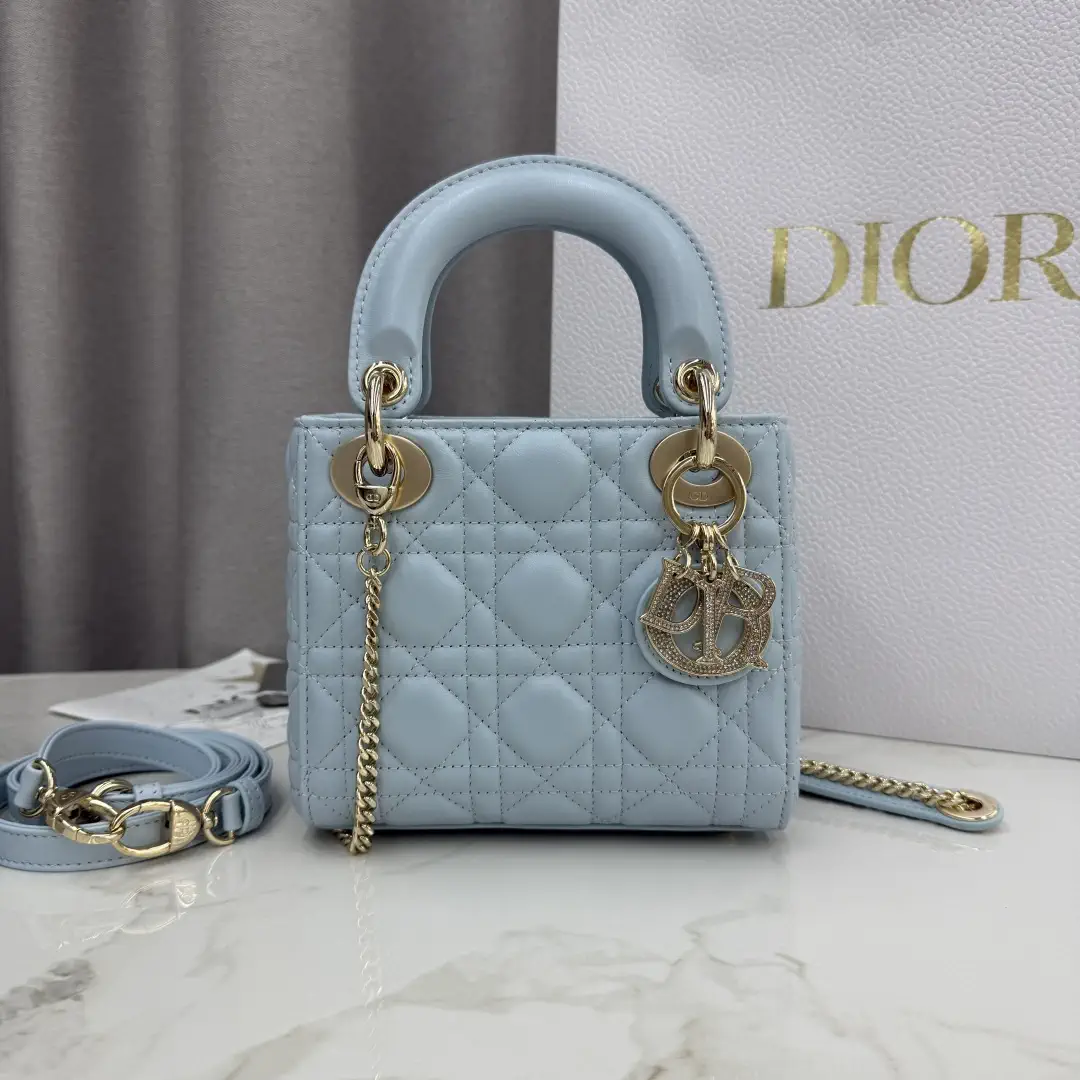 Dior Light Blue Quilted Mini Lady Dior Top Handle Bag image 1