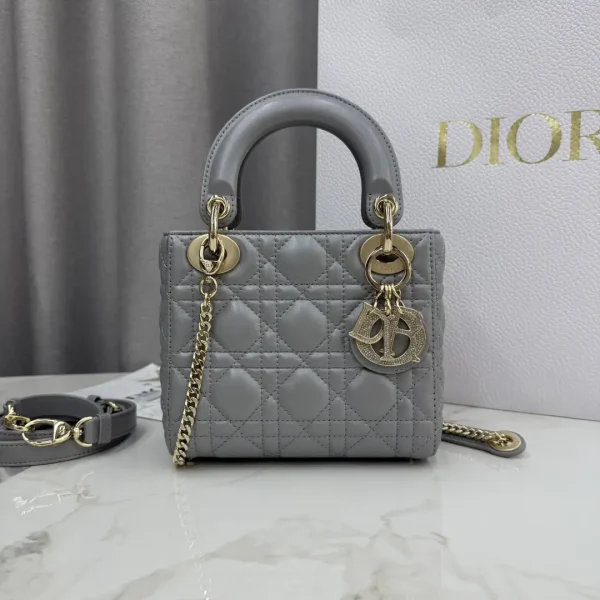 Dior Pearl Grey Quilted Lambskin Mini Lady Dior Bag with Diamond Charms image 1