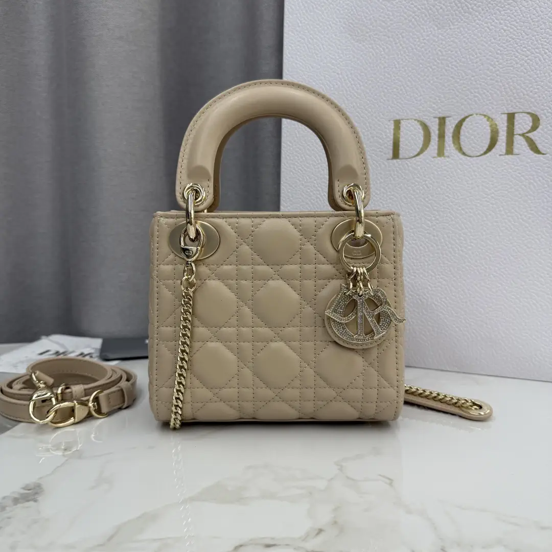 Dior Quilted Lambskin Mini Top Handle Bag with Crystal Charms image 1
