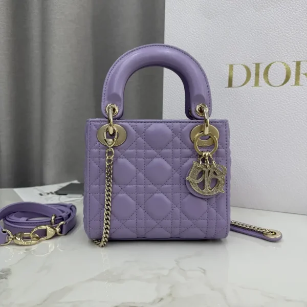 Dior Purple Quilted Lambskin Mini Lady Dior Top Handle Bag image 1