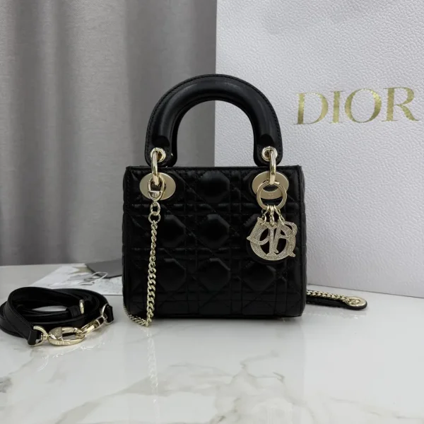 Dior Black Quilted Lambskin Mini Lady Dior Bag with Crystal D.I.O.R. Charms image 1