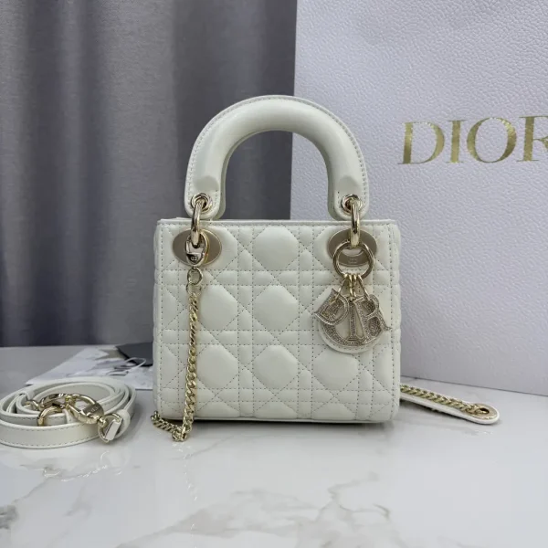 Dior White Quilted Mini Lady Dior Top Handle Bag image 1
