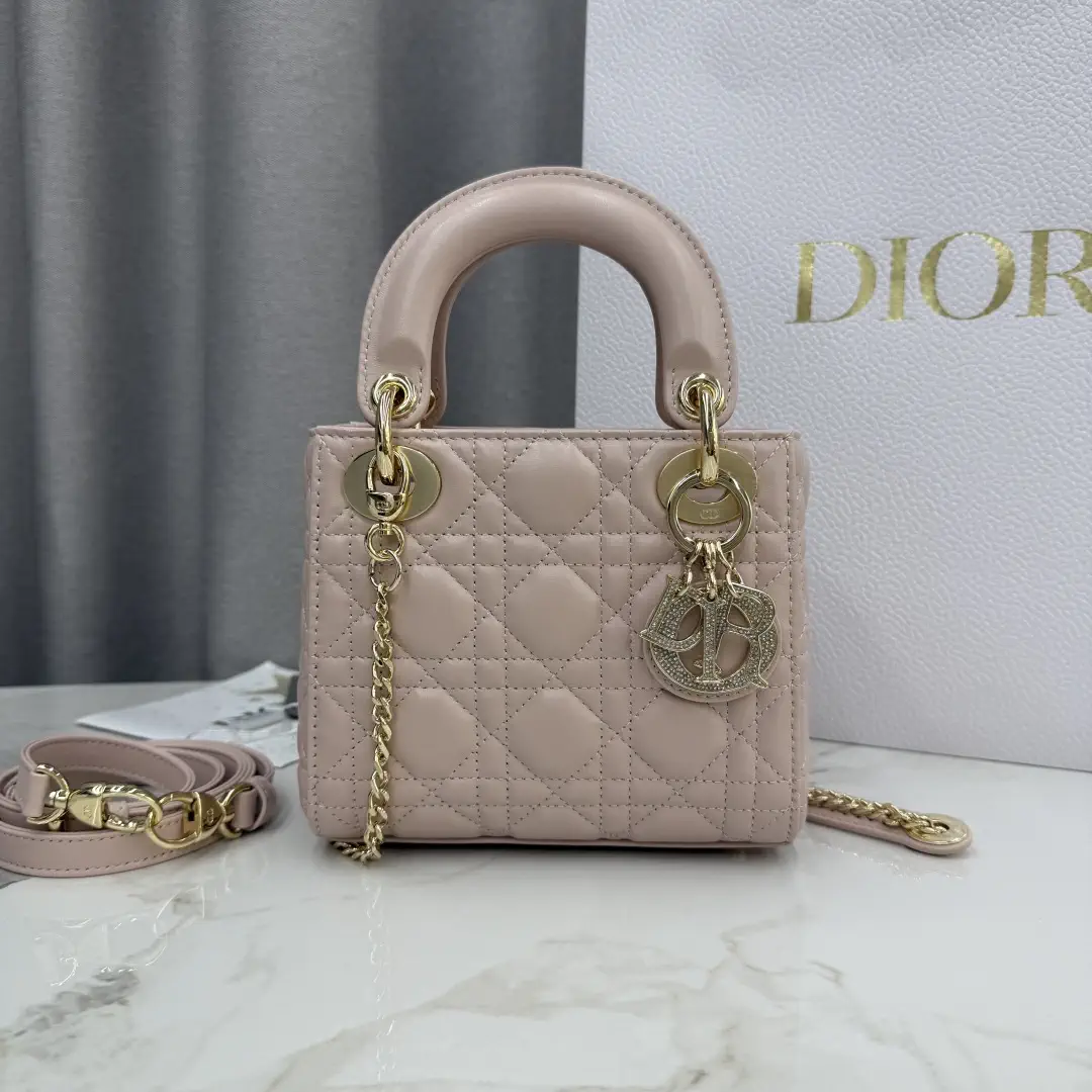 Dior Pink Quilted Lambskin Mini Lady Dior Top Handle Bag image 1