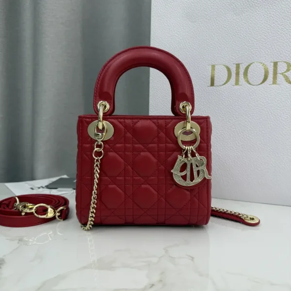 Dior Red Quilted Lambskin Mini Lady Dior Top Handle Bag image 1