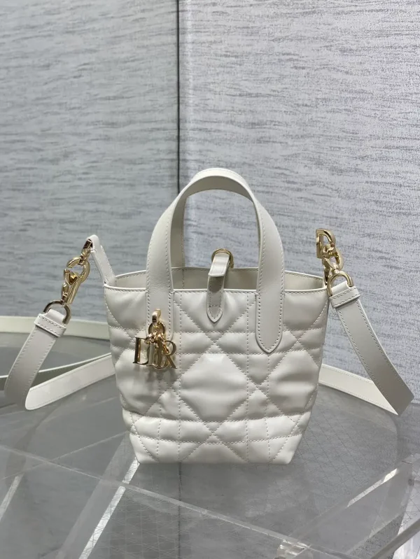 Dior White Quilted Mini Bucket Bag image 1
