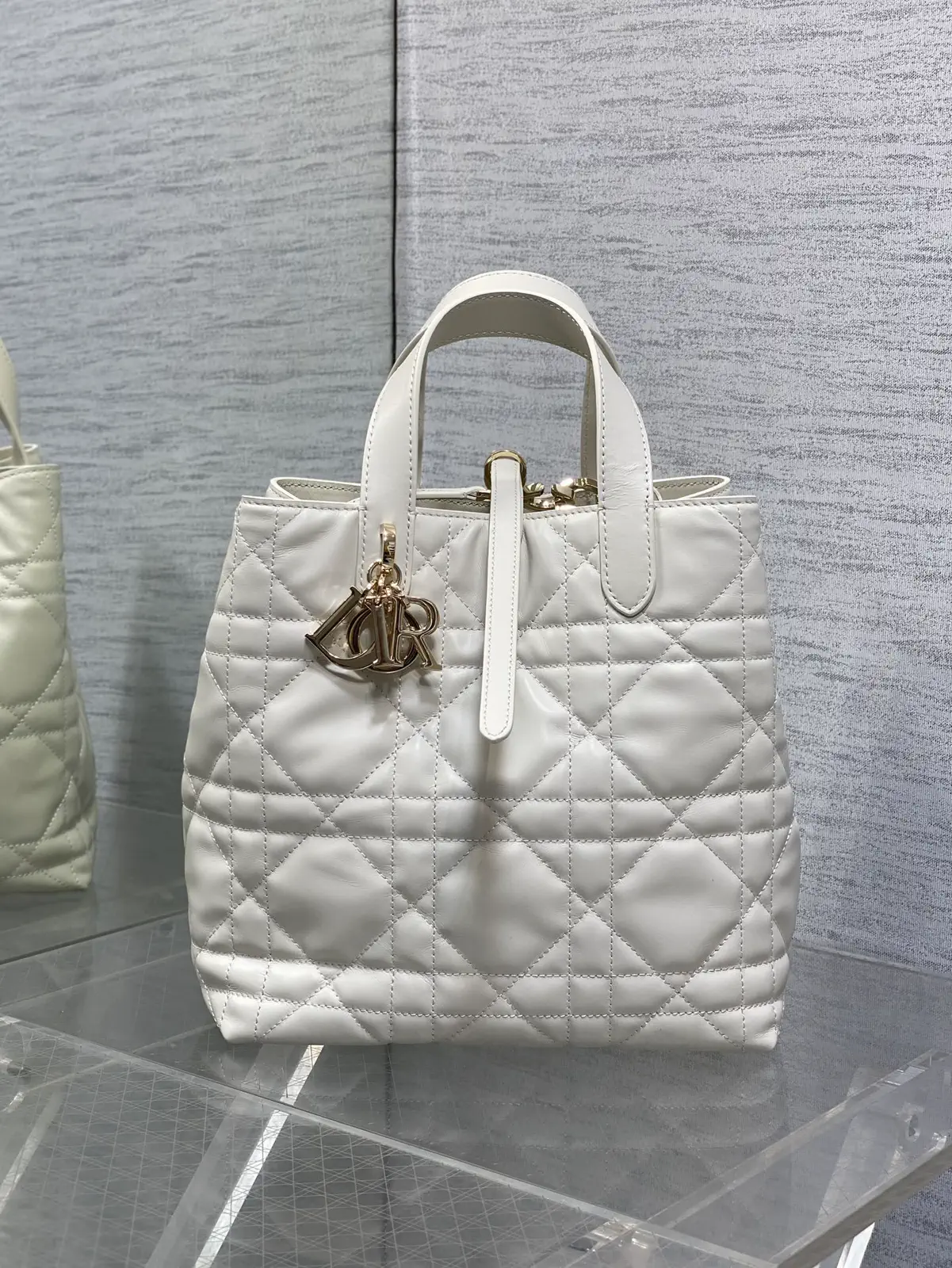 Dior White Quilted Top Handle Bag image 1