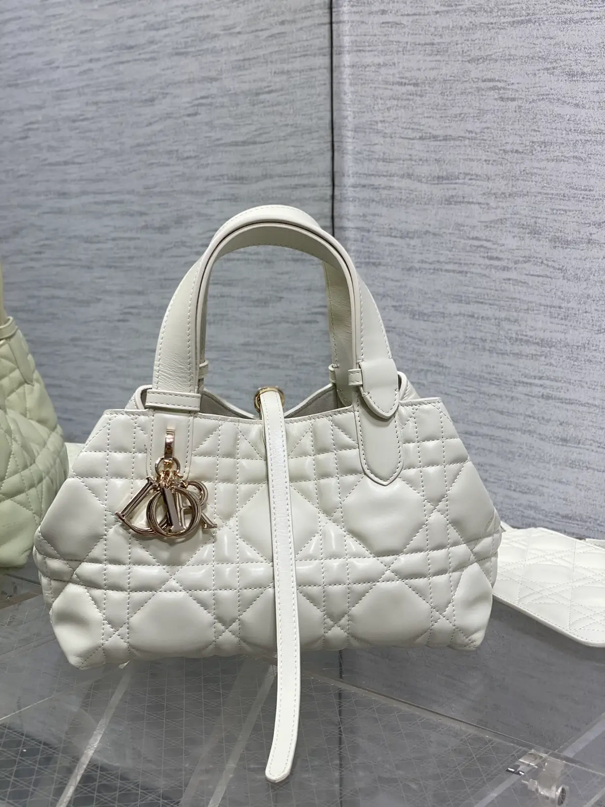 Dior White Quilted Top Handle Bag image 1