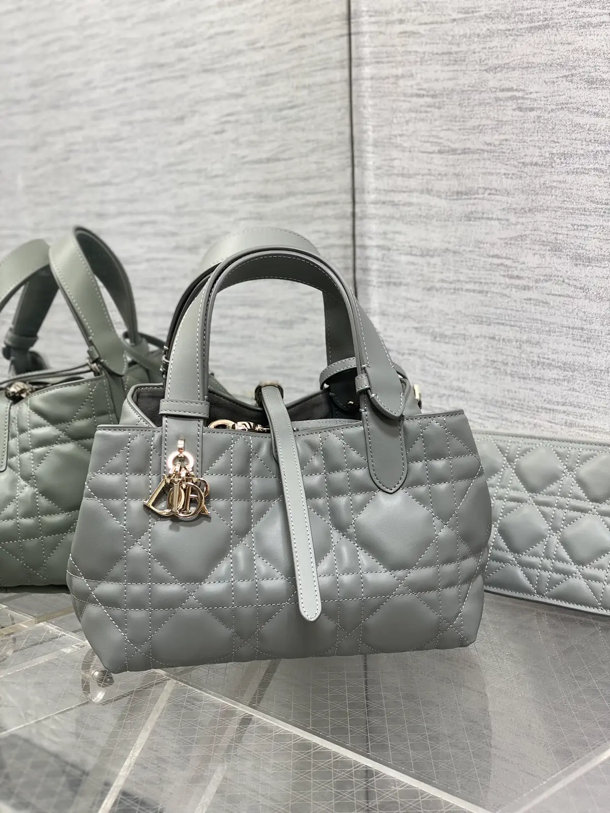 Dior Grey Quilted Top Handle Bag image 1