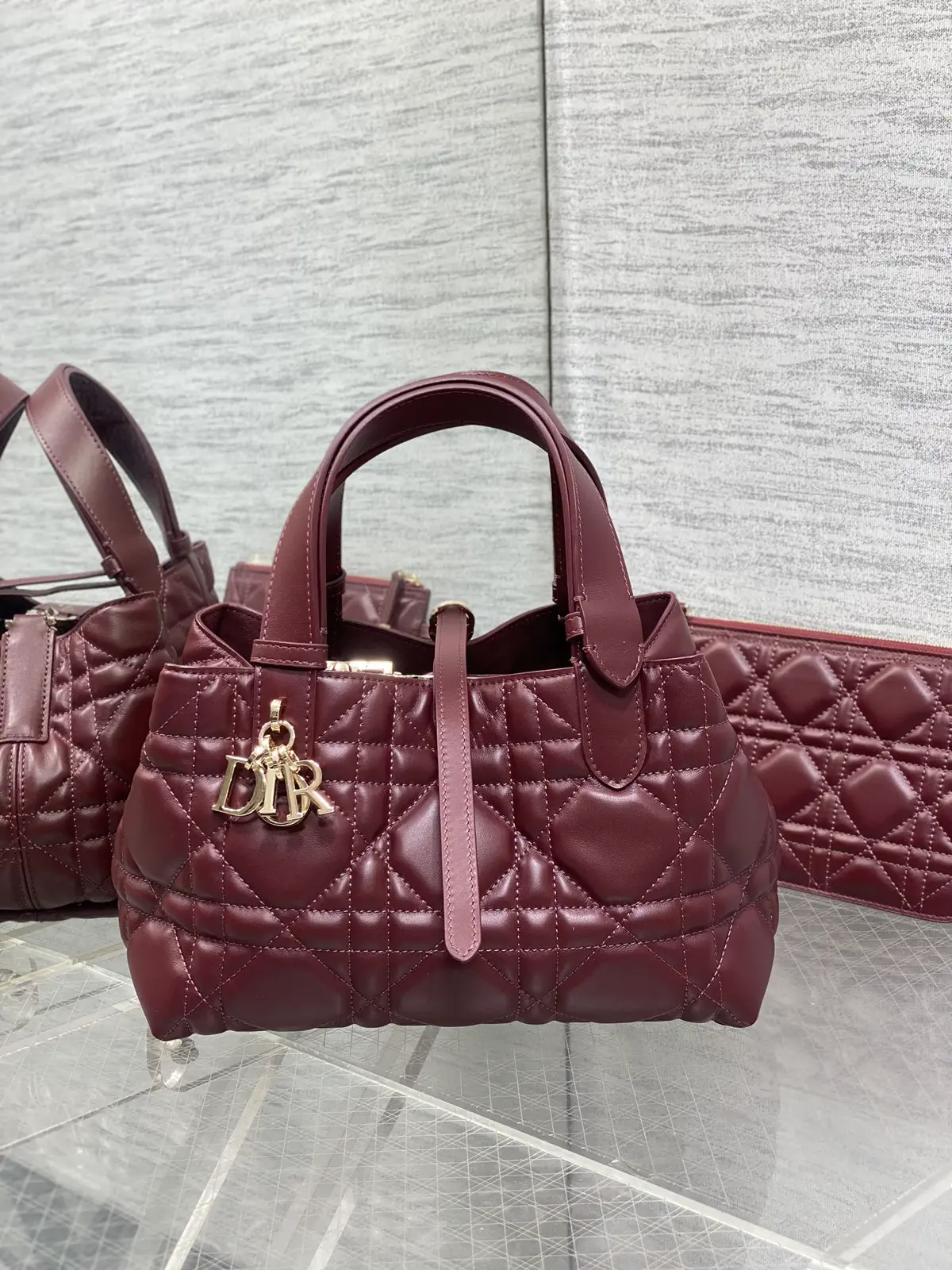 Dior Burgundy Quilted Top Handle Bag image 1