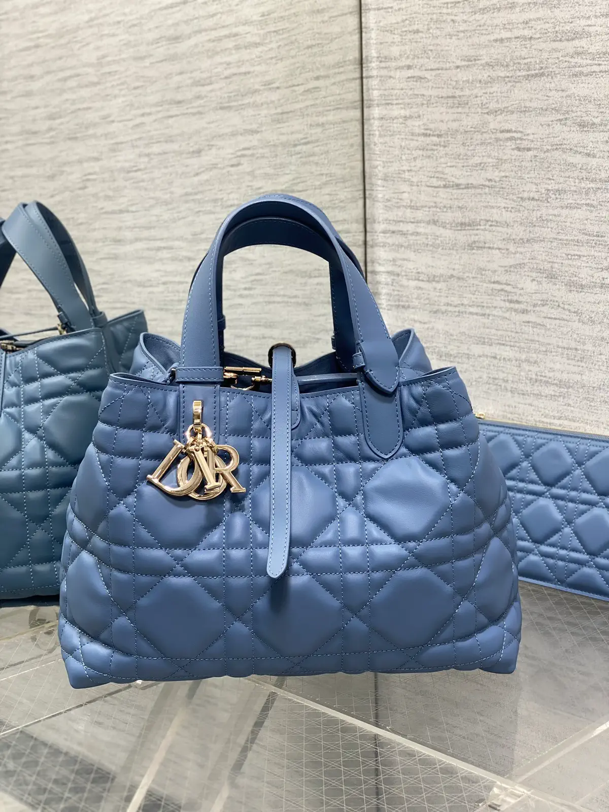 Dior Blue Quilted Top Handle Bag image 1