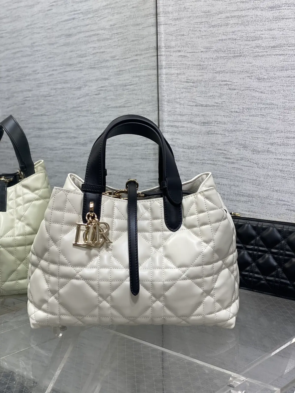 Dior White Quilted Top Handle Bag image 1
