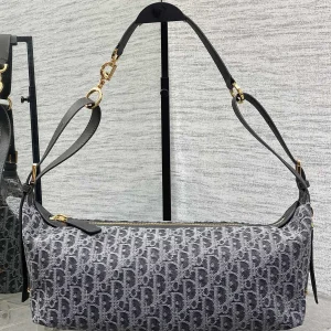 Dior Dark Gray Denim Monogram Hobo Shoulder Bag image 1