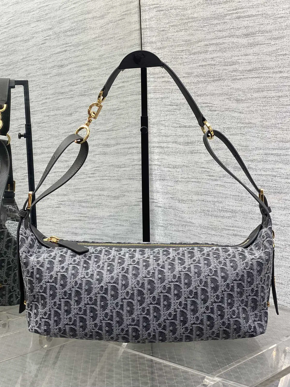 Dior Dark Gray Denim Monogram Hobo Shoulder Bag image 1