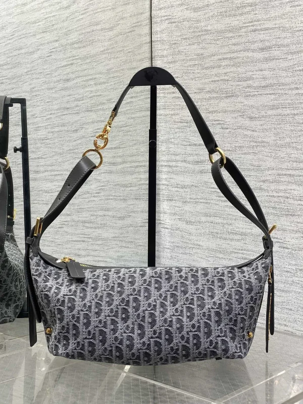 Dior Dark Gray Denim Monogram Hobo Shoulder Bag image 1