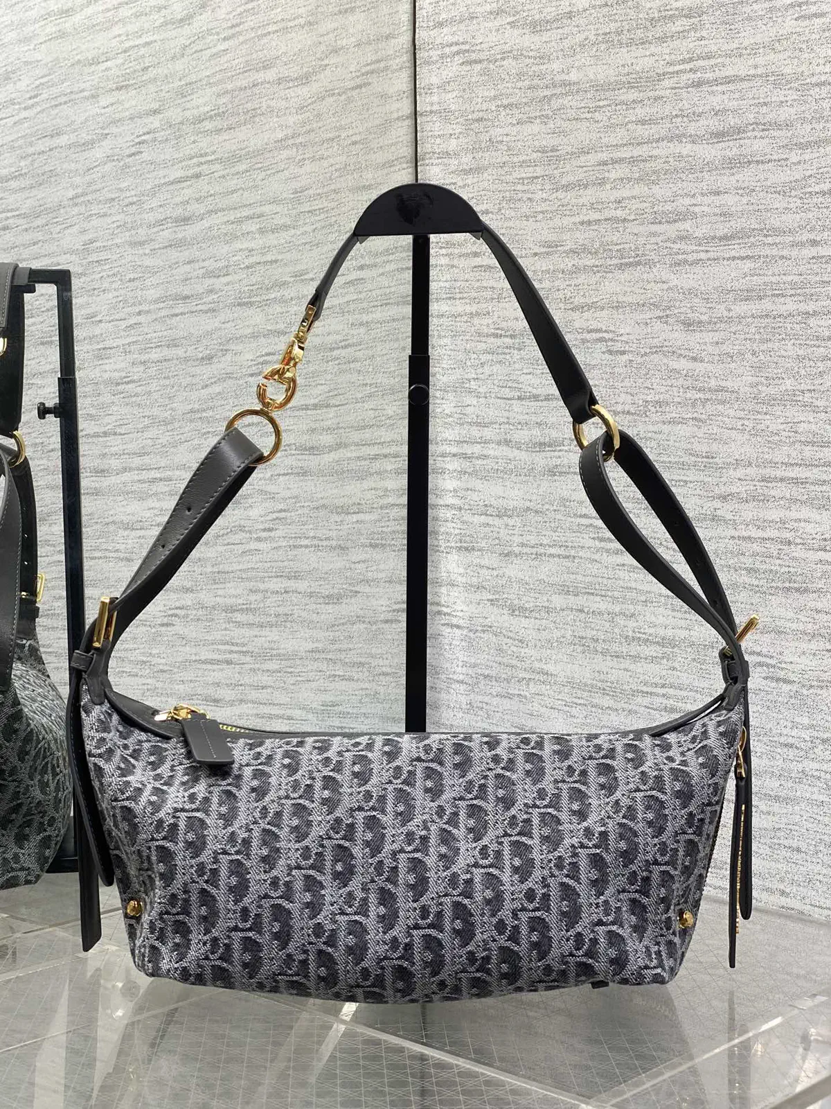 Dior Dark Gray Denim Monogram Hobo Shoulder Bag image 1