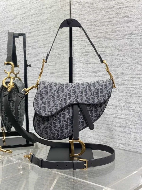 Dior Dark Gray Denim Monogram Saddle Bag image 1