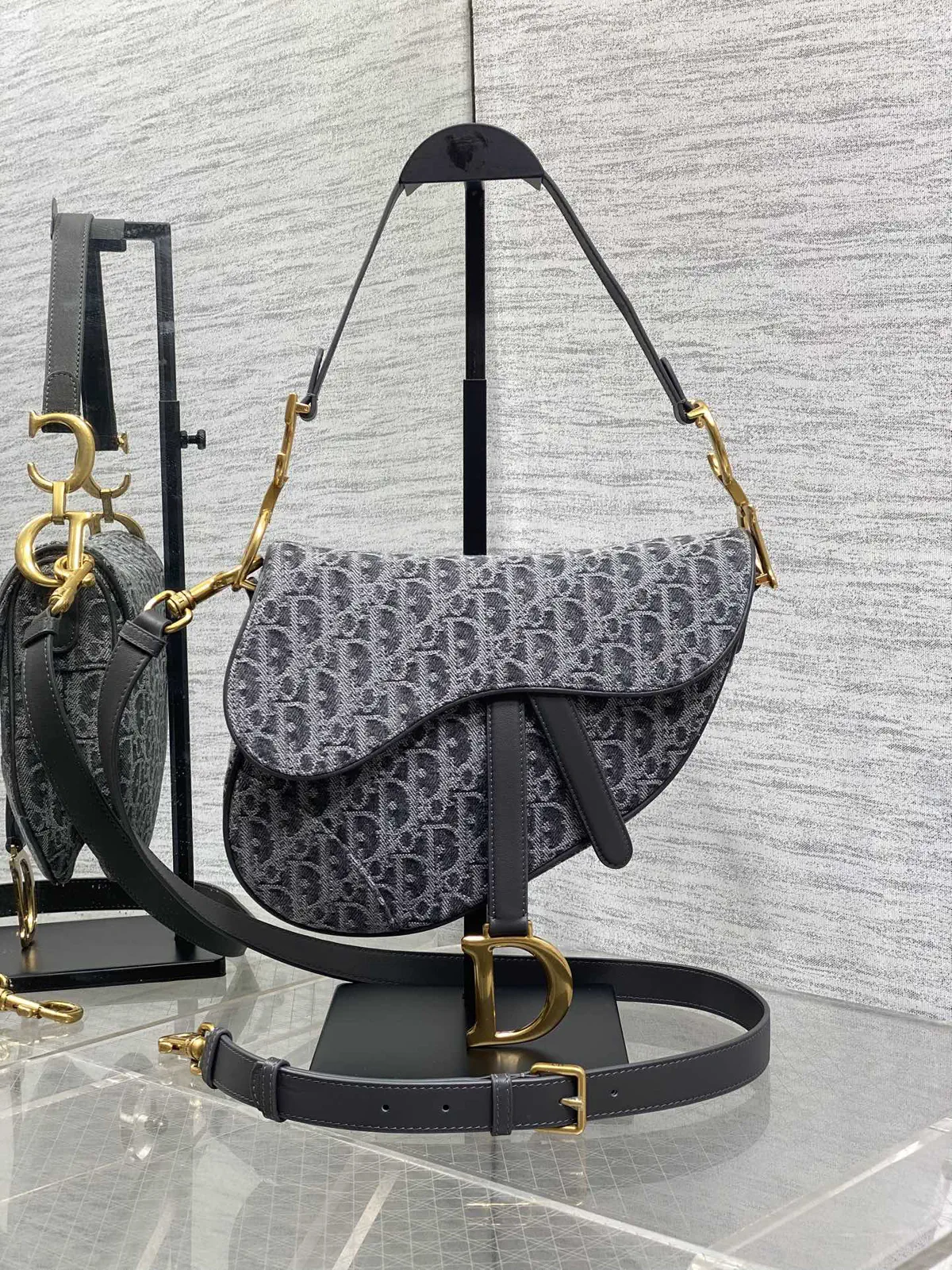 Dior Dark Gray Denim Monogram Saddle Bag image 1