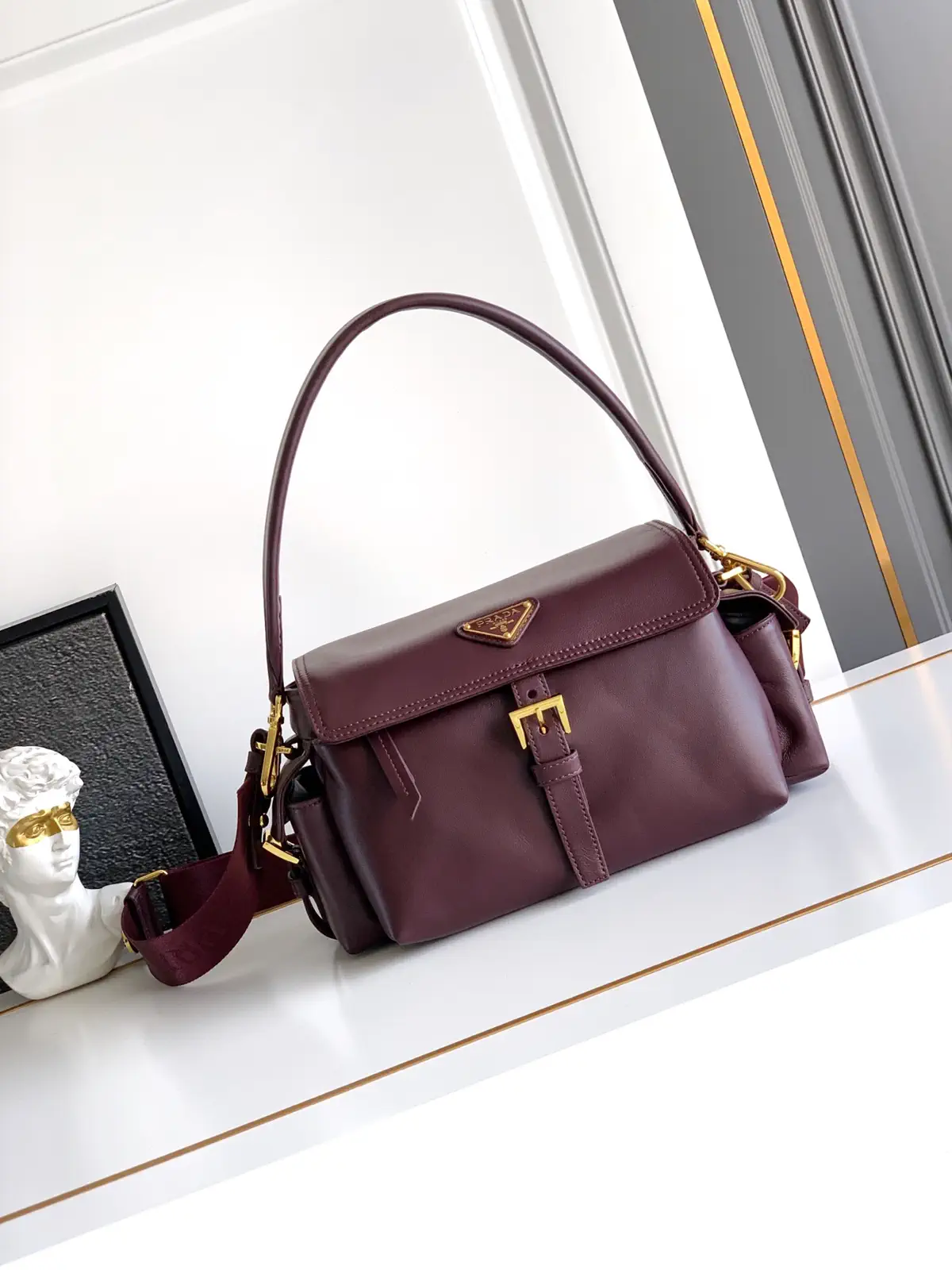 Prada Burgundy Leather Shoulder Bag image 1