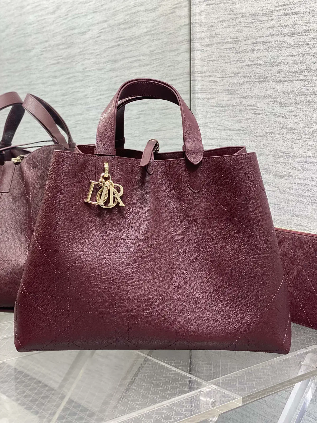 Dior Burgundy Quilted Leather Tote Bag image 1