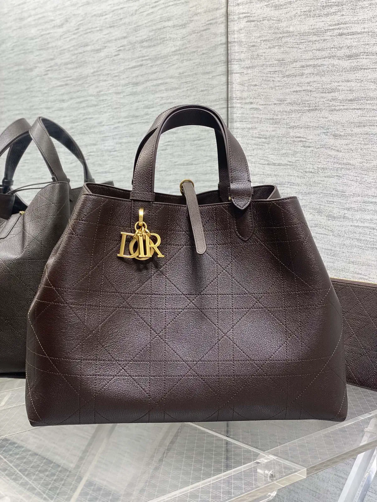 Dior Dark Brown Quilted Top Handle Bag image 1