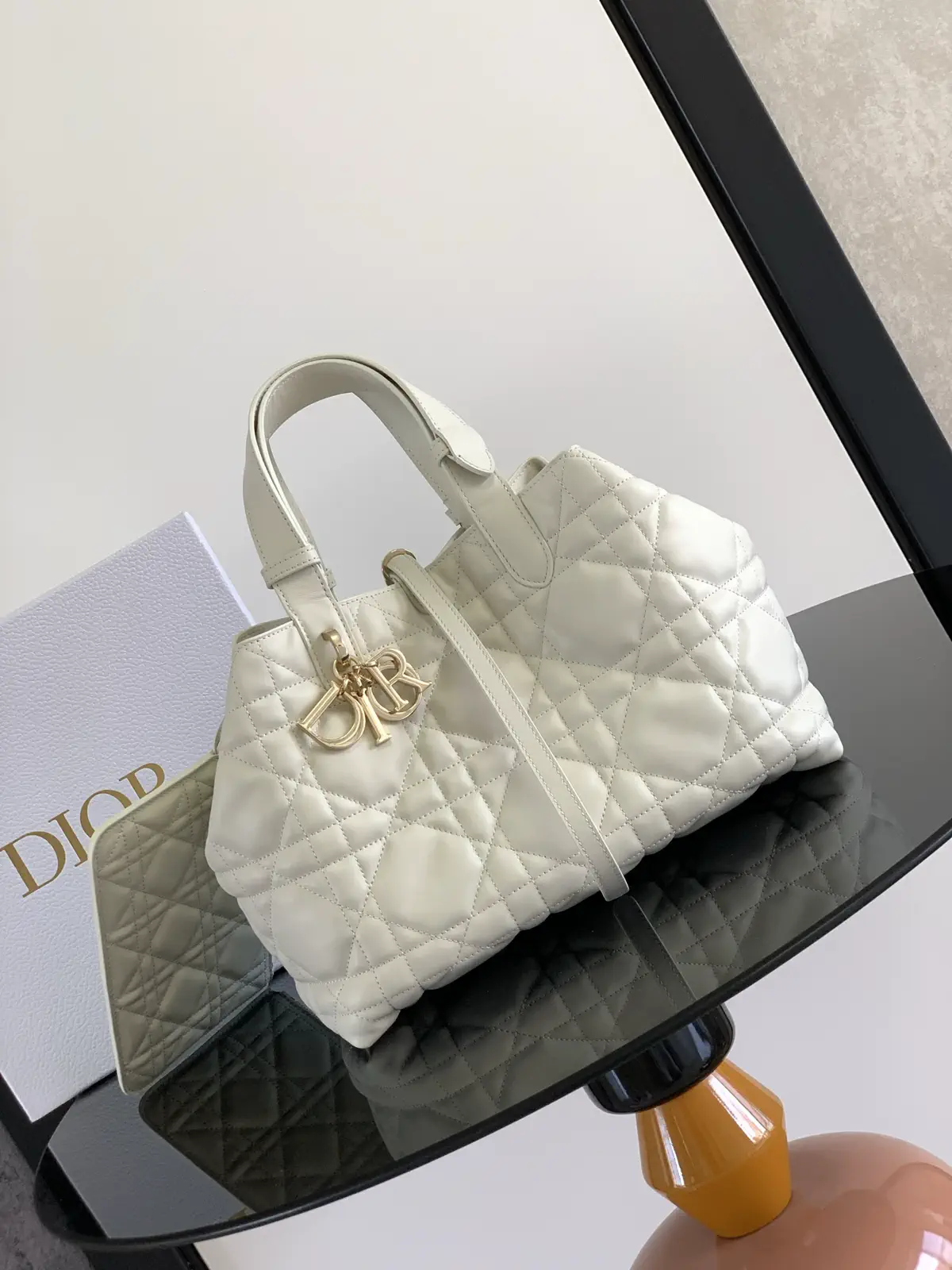 Dior White Quilted Leather Toujours Top Handle Bag image 1