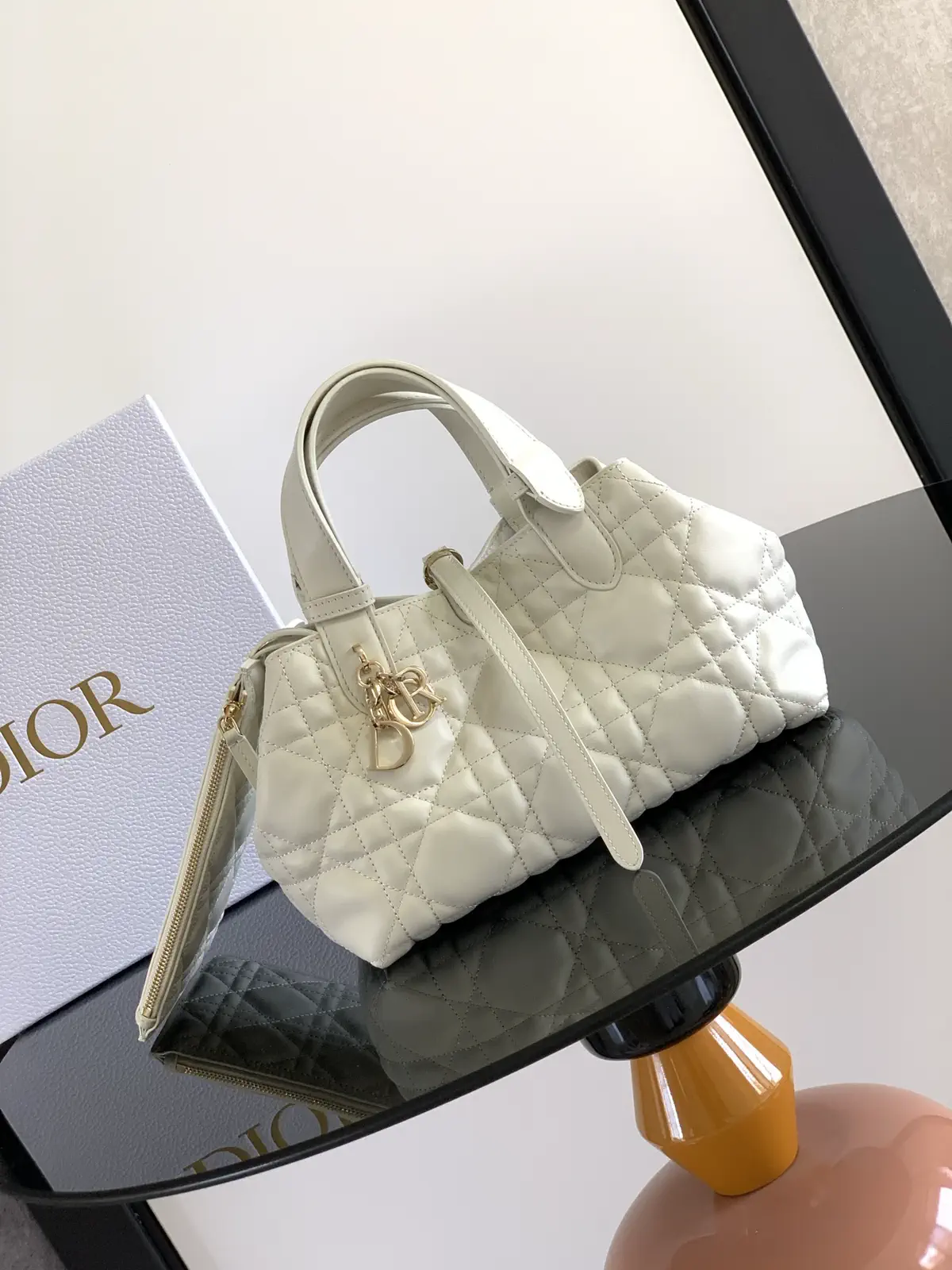 Dior White Quilted Leather Top Handle Bag image 1