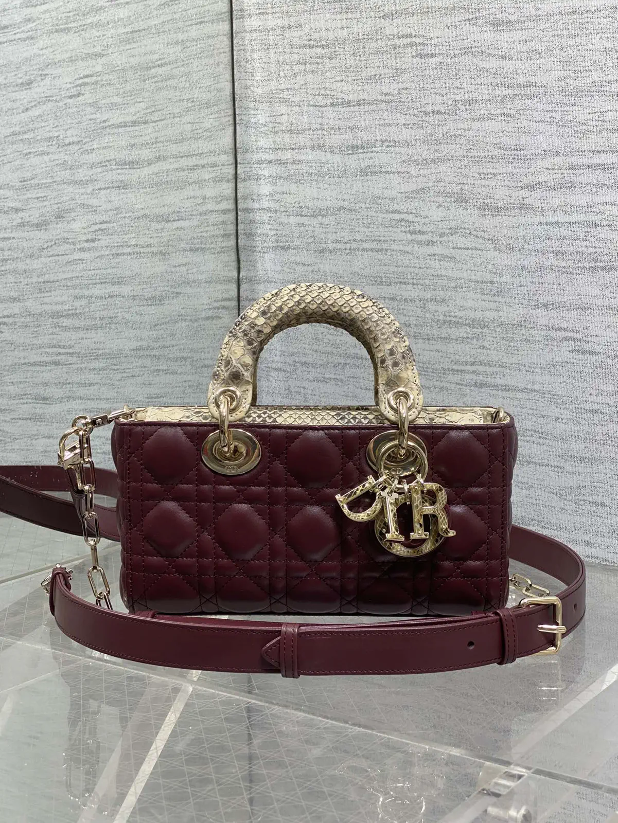 Dior Quilted Top Handle Bag with Snakeskin Trim image 1