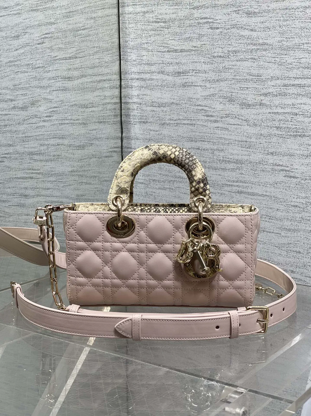 Dior Quilted Top Handle Bag with Snake Skin Handle image 1