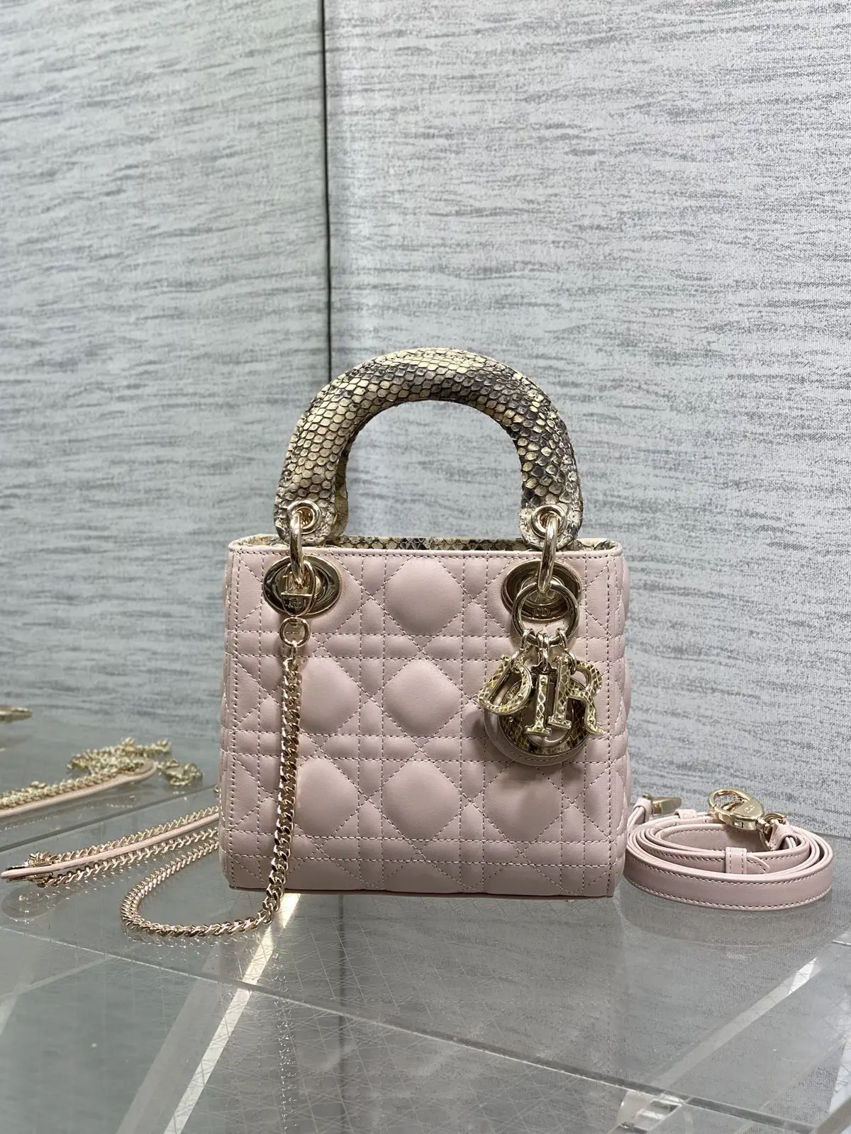Dior Quilted Top Handle Bag with Snake Skin Handle image 1