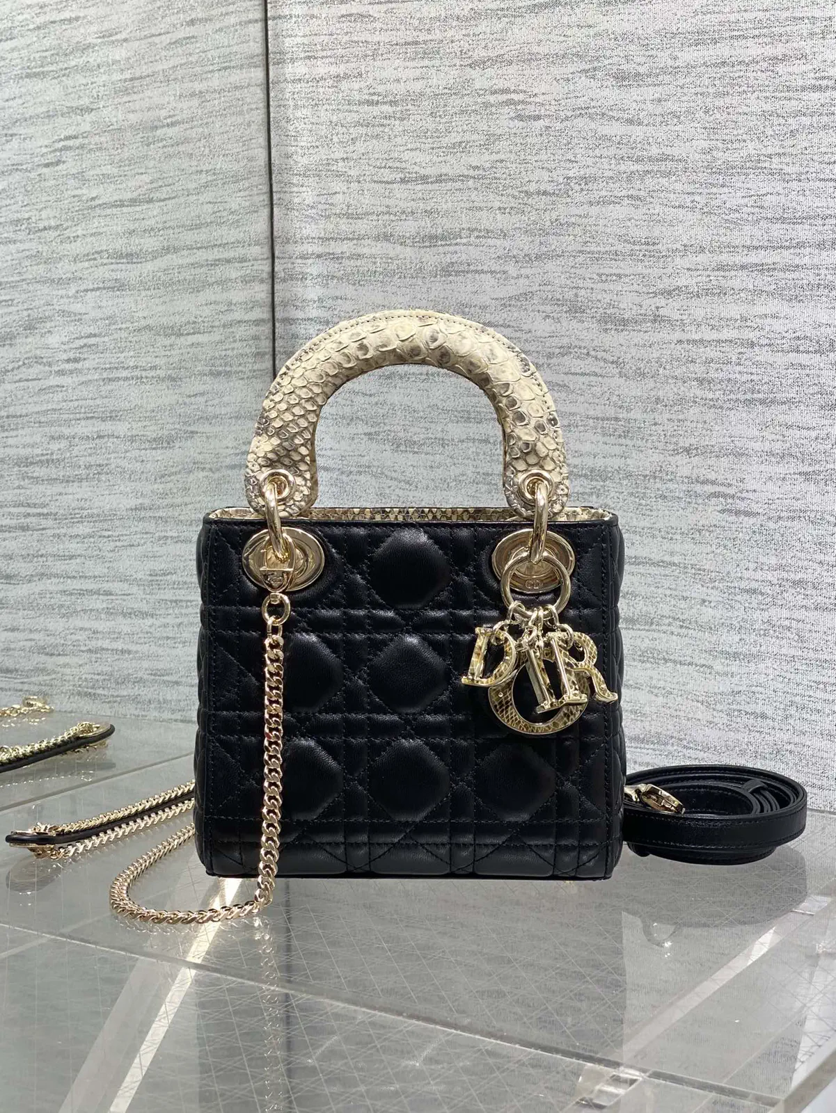 Dior Quilted Top Handle Bag with Snakeskin Handle image 1