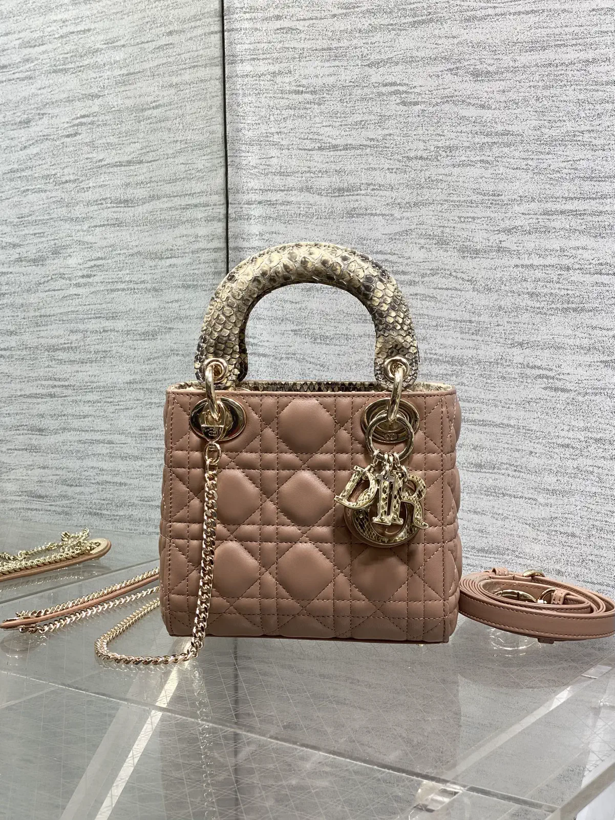 Dior Quilted Top Handle Bag with Snakeskin Handle image 1
