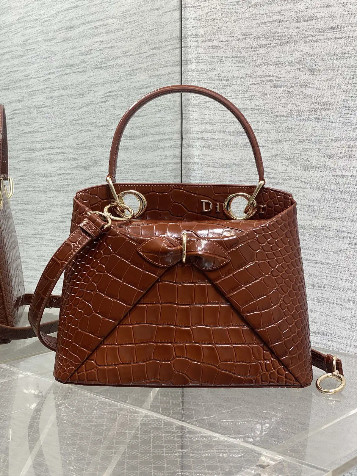 Dior Crocodile-Embossed Bow Top Handle Bag image 1