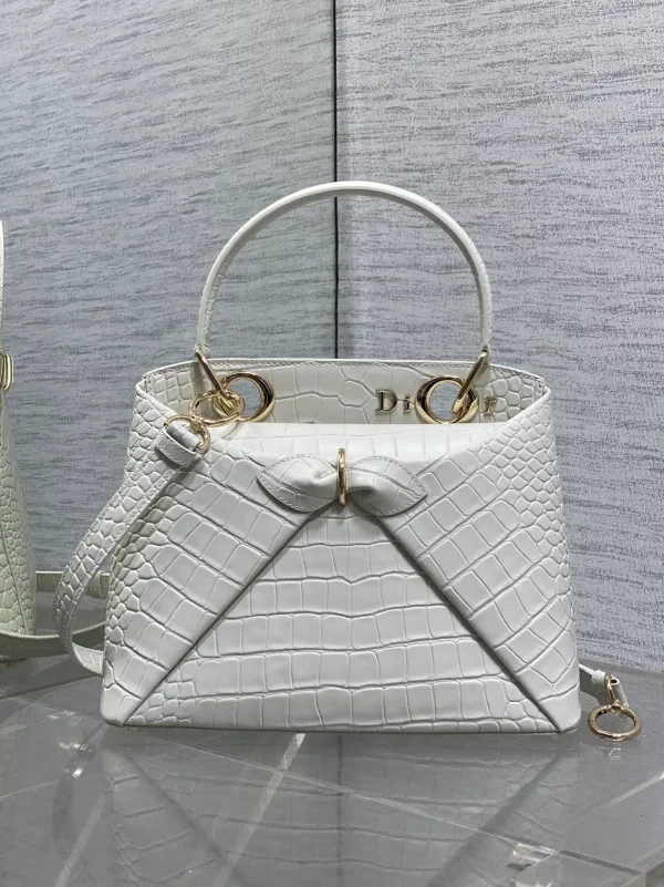 Dior White Croc-Embossed Bow Top Handle Bag image 1