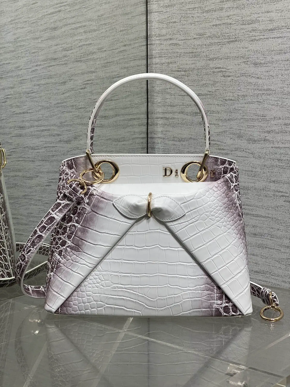 Dior Bow Croc-Embossed Top Handle Bag image 1