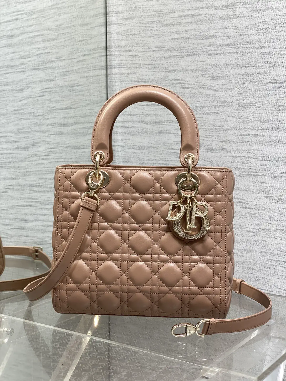 Dior Quilted Top Handle Bag with Crystal Charm image 1